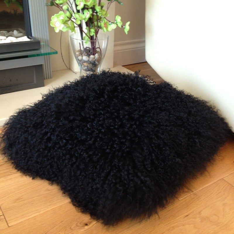 Seek4comfortable Real Tibetan Mongolian Lamb Sheepskin Wool Fur Super Soft Plush Leather Pillowcase Cushion Cover,Black, 18x18 inch - Image 5
